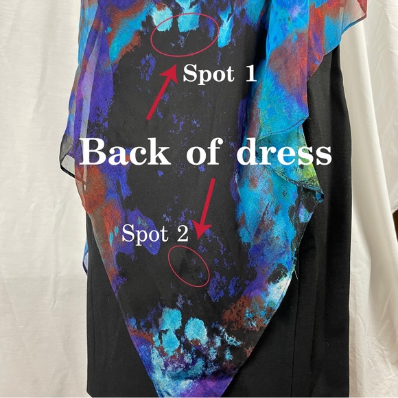 NWT Aidan by Aidan Mattox Black Draped Gown Silk Abstract Watercolor Blue Green - Picture 8 of 13